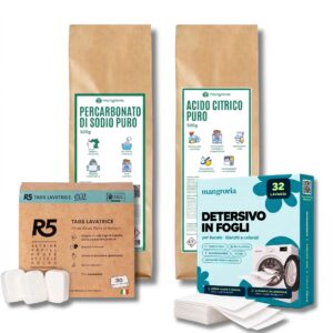 Bucato Perfetto in lavatrice Kit | Percarbonato, Tabs, Detersivo in Foglietti, Acido citrico - R5 e Mangrovia