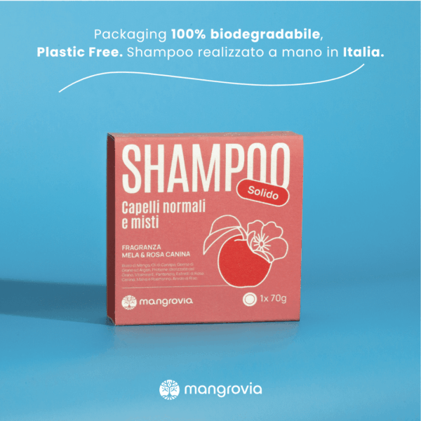 Shampoo Solido Bio alla Mela e Rosa _ Capelli Normali e Misti - Mangrovia