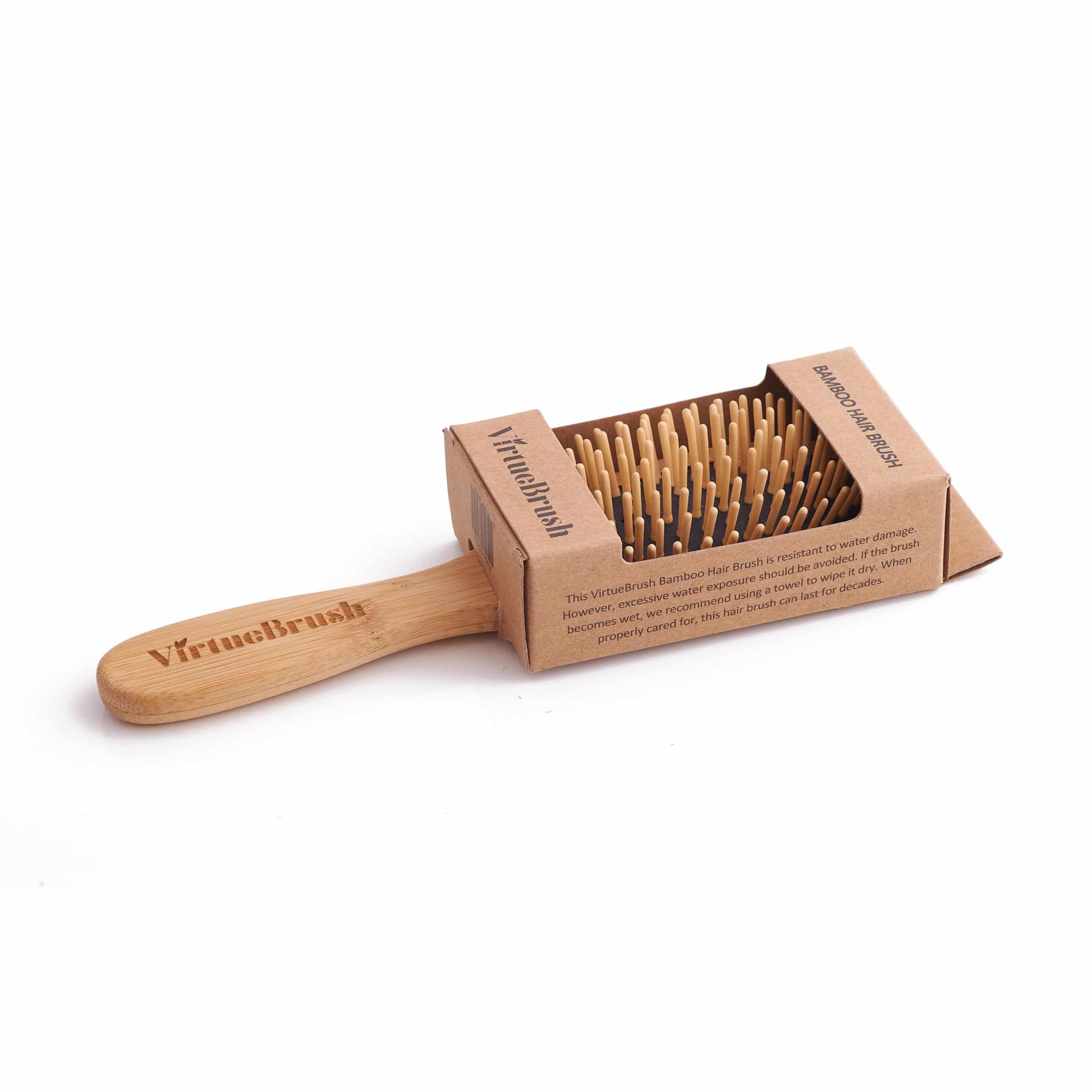 Spazzola per capelli in legno di Bambù con denti lunghi- Vegan - Plastic  Free - VirtueBrush - Mangrovia
