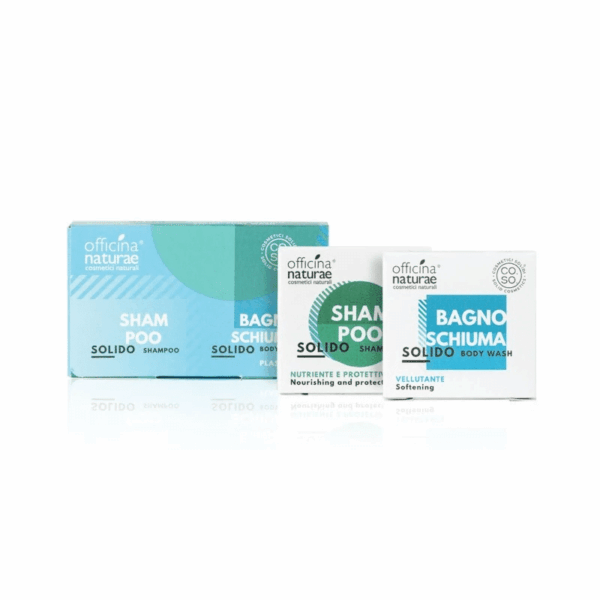 set shampoo e bagnoschiuma solido mini i cosini green