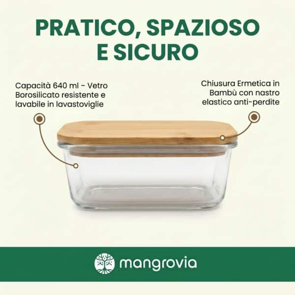 Portapranzo Riscaldabile in Vetro per Microonde - Mangrovia