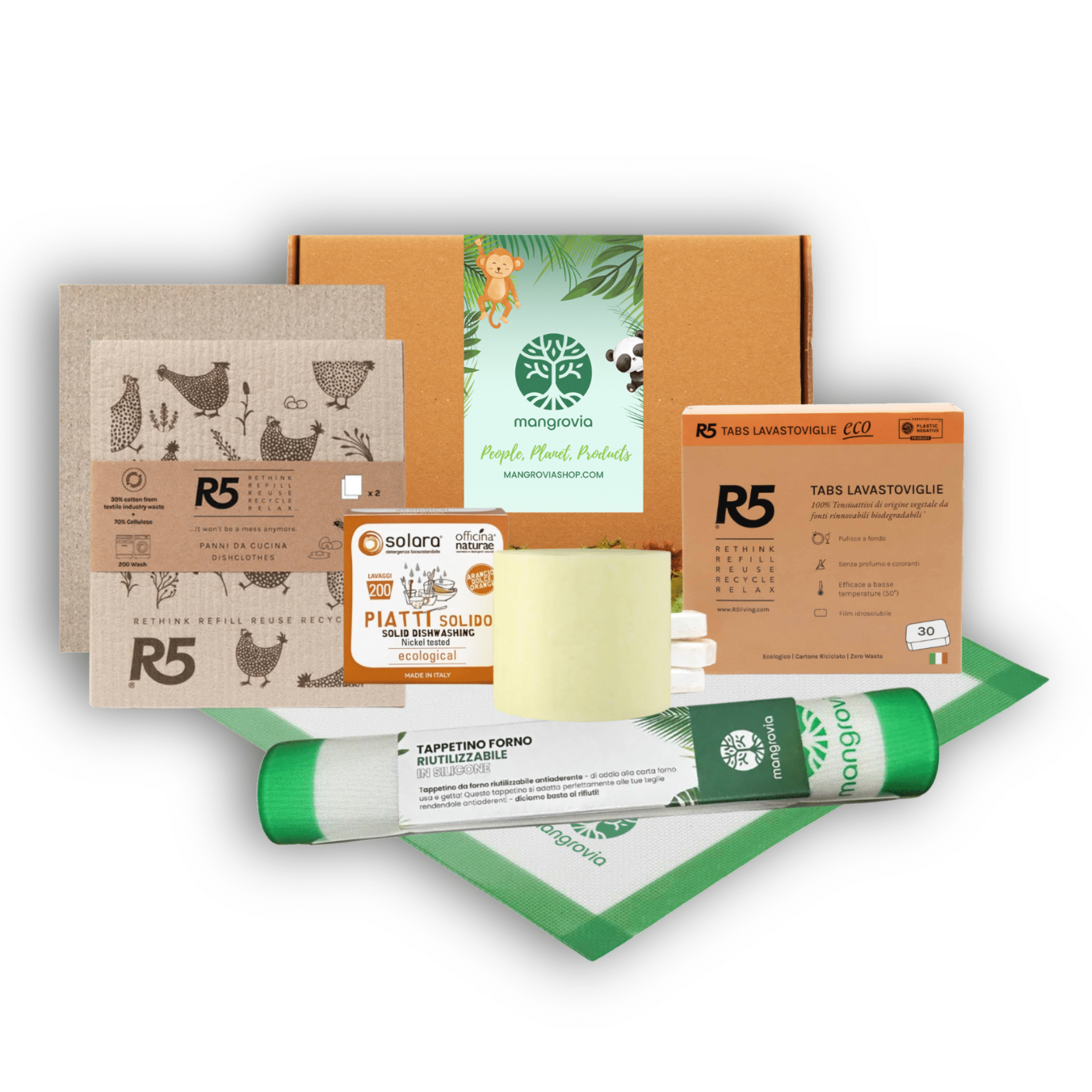 Gift Box Zero Waste Kitchen | Tabs, Sponges or Sponge Cloth, Mat, Solid Soap - Mangrovia