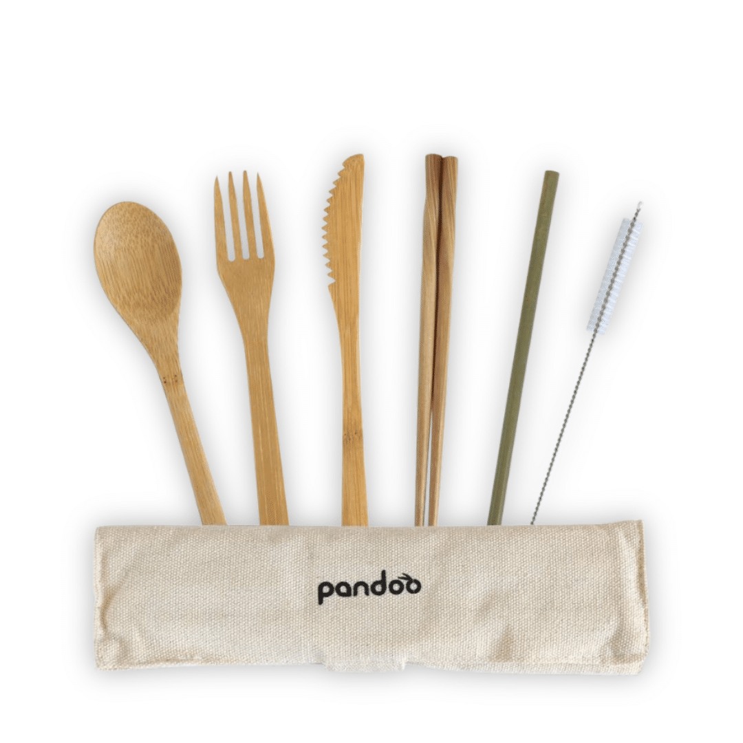 Reusable bamboo cutlery set. Lunch at work, picnic or camping - Pandoo