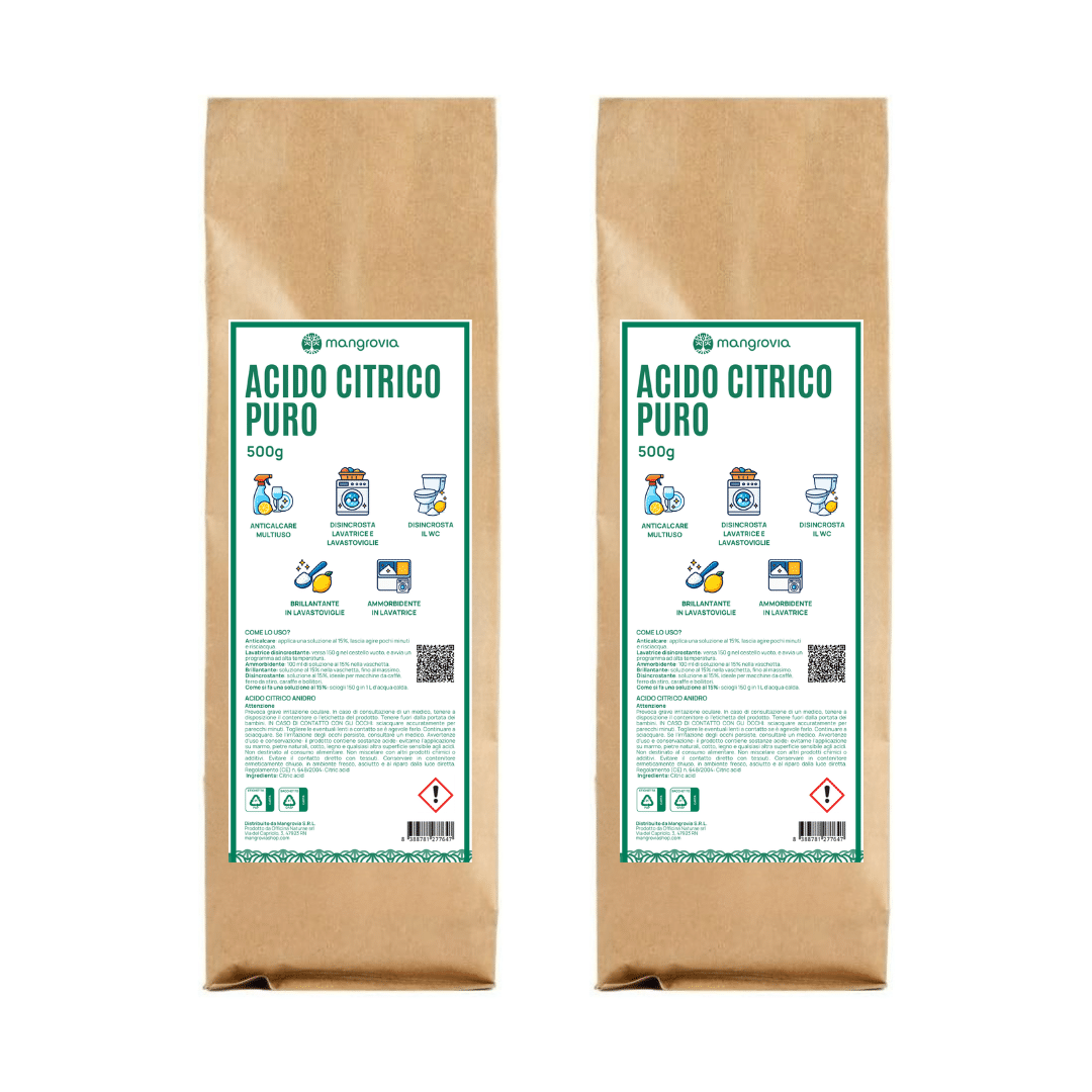 Natural multipurpose citric acid | 500 g - Mangrovia, Quantity 2 packs - 1 kg